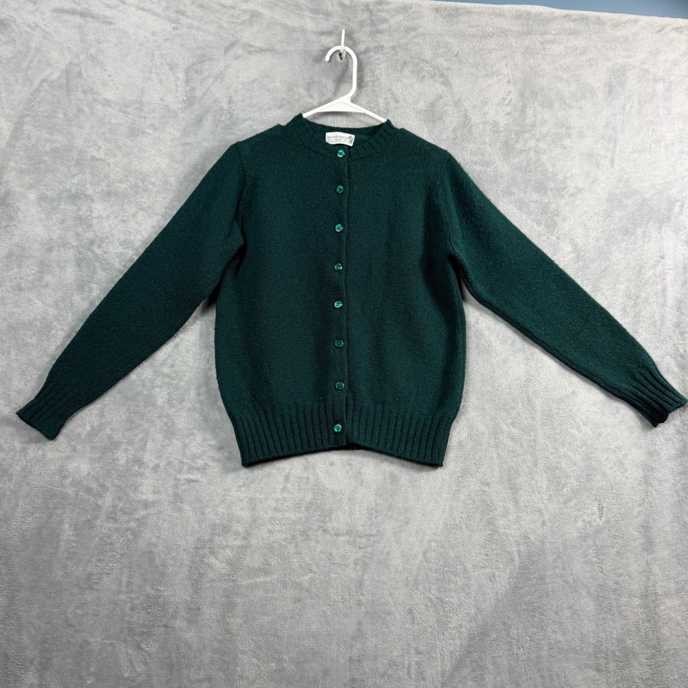 The Scotch House Womens Green Wool Cardigan Shetland Knit Quiet Luxury Sweater